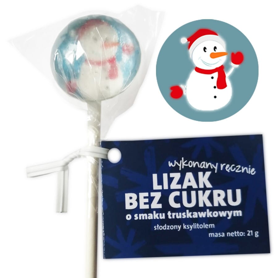 Slikkepinne "Snømann" med jordbærsmak, håndlaget uten tilsatt sukker 21 g STEWIARNIA