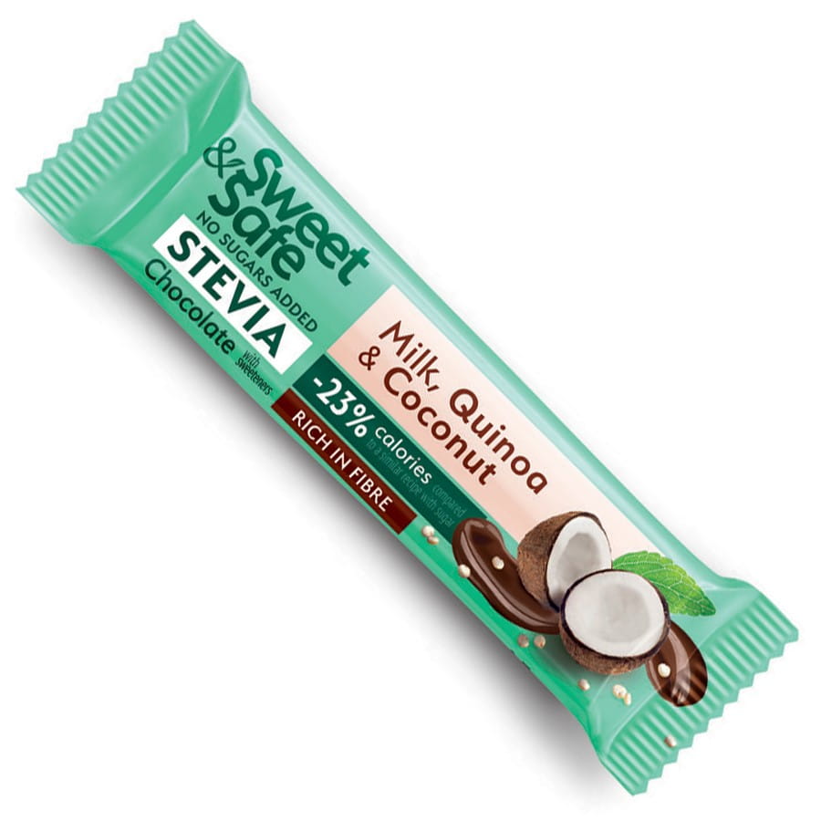 Melkesjokolade - Quinoa og kokos søtet med stevia 25g SWEET & SAFE