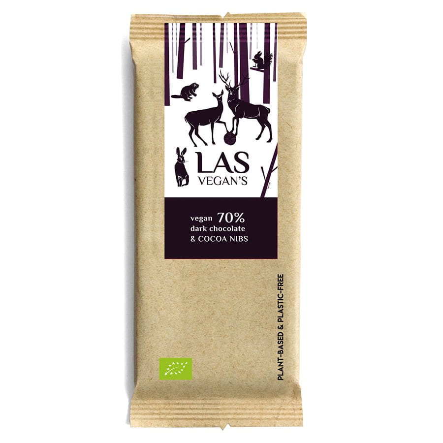 Vegansk choklad med krossade kakaobönor 70% 50g LAS VEGANS