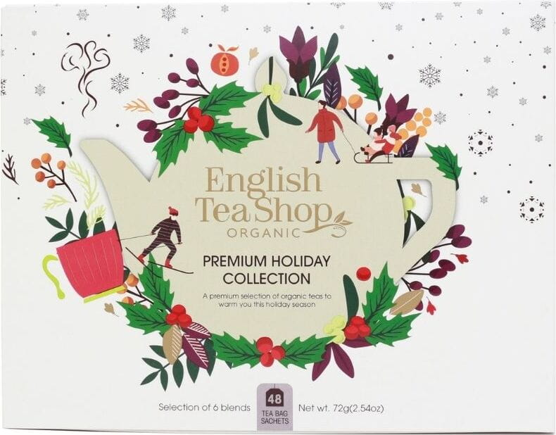 En samling af hvide juleteer 6 smagsvarianter BIO - 48 poser ENGLISH TEA SHOP