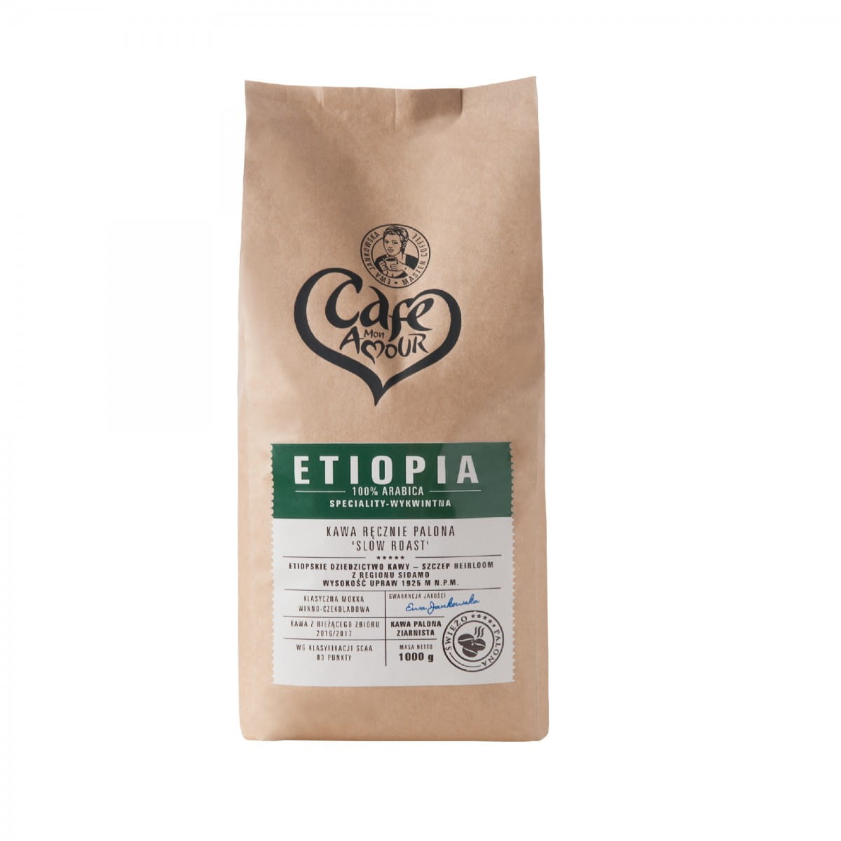 Håndristede kaffebønner 100% Arabica Etiopien BIO 1 kg CAFE AMOUR