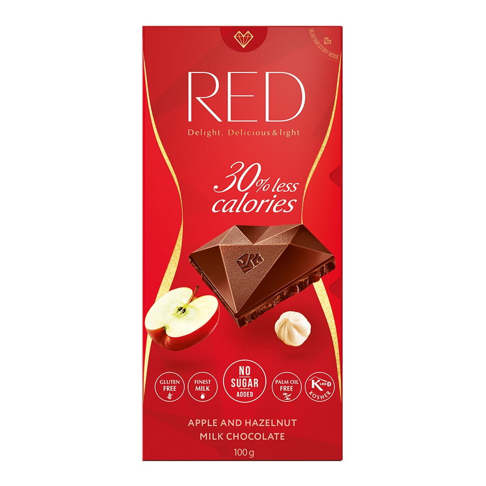 Rød melkesjokolade uten sukker med epler og nøtter 100 g