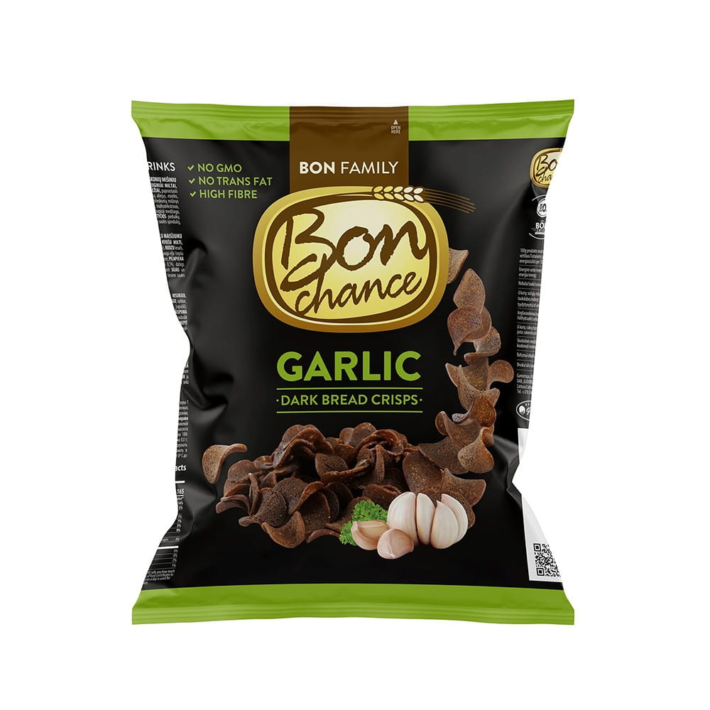 Mørke brødchips med hvitløkssmak 120 g