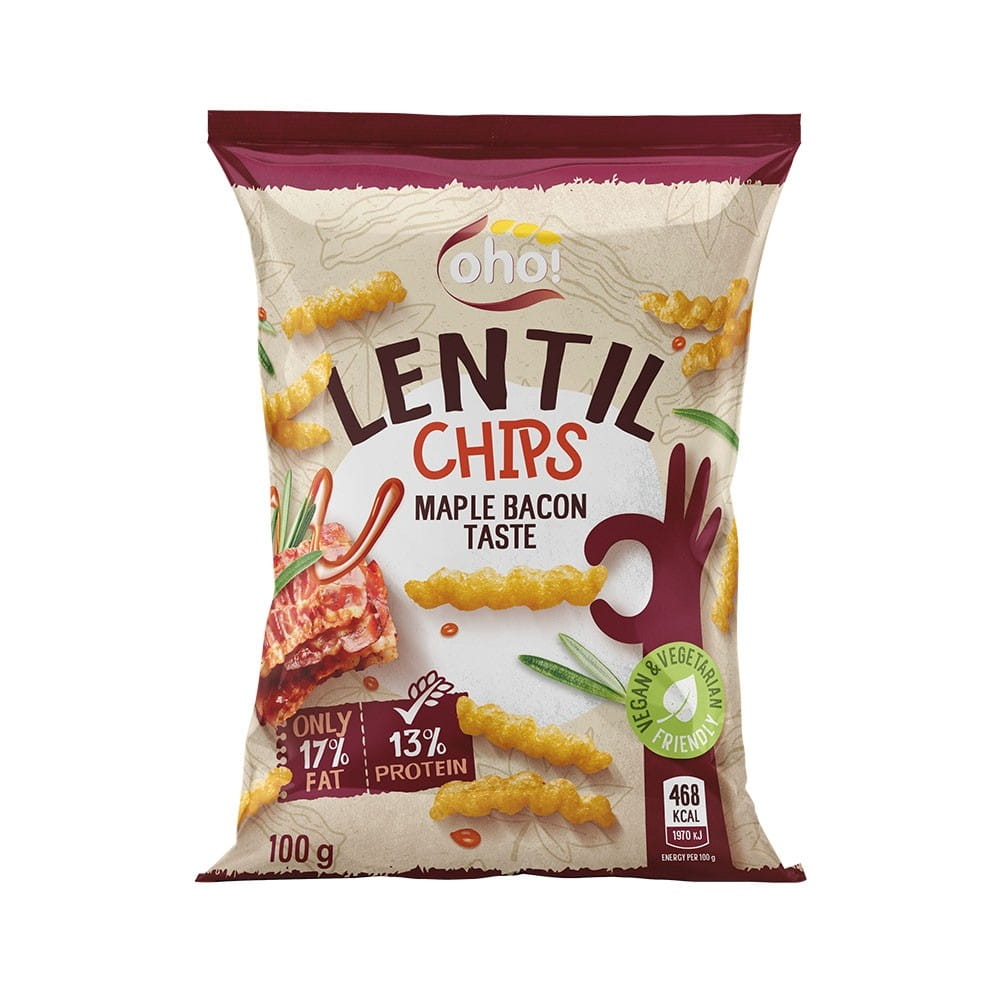 Röda linschips med bacon-smak 100 g