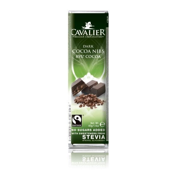 Mørk sjokoladeplate med ristede kakaobønner søtet med stevia 40g CAVALIER