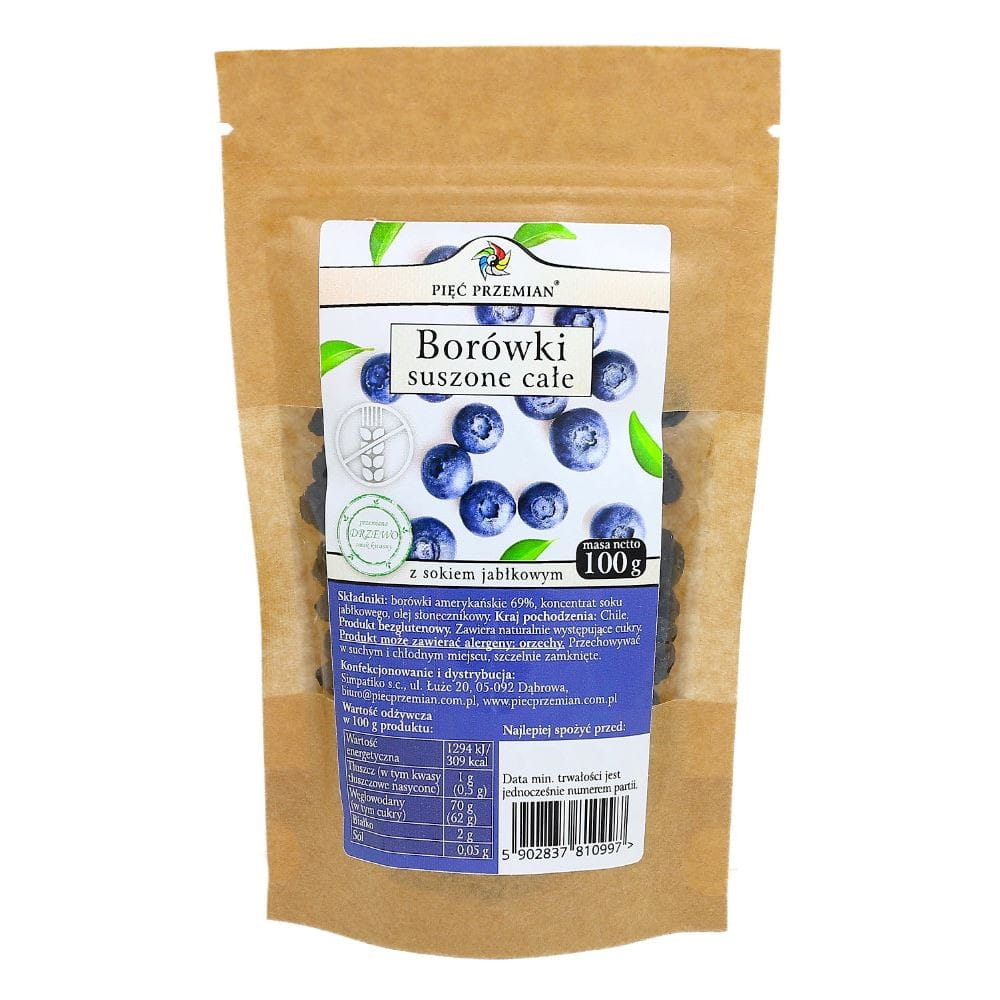 Hela torkade blåbär med äppeljuice 100g FÜNF ÄNDERUNGEN