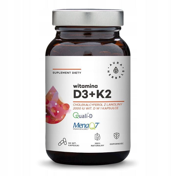 Vitamina D3 (2000 UI) + K2 (100 mcg) 90 Capsule AURA HERBALS