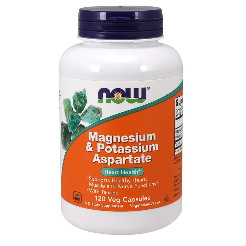 Magnesium- och kaliumaspartat med taurin 120 vegetariska kapslar. NU livsmedel