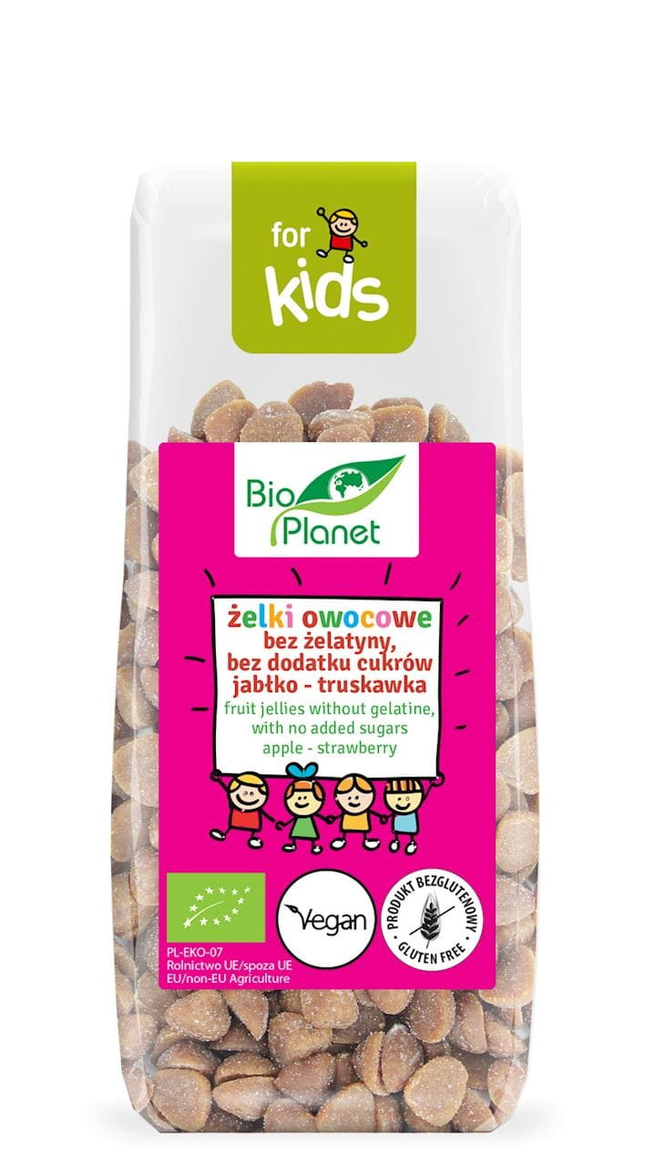 Želatinové bonbóny bez želatiny bez přidaného cukru Jablko - Jahoda bez lepku BIO 100 g - BIO PLANET