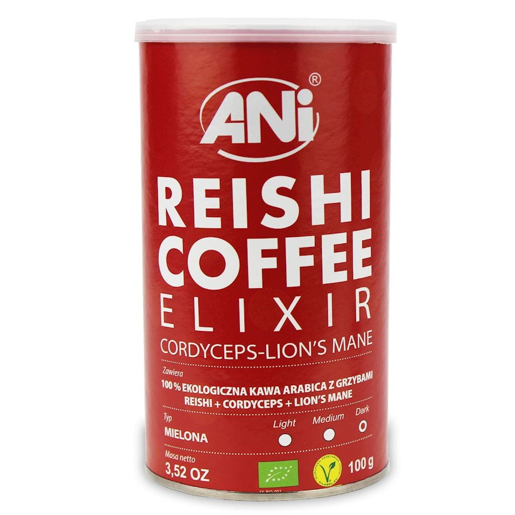 Gemahlener Kaffee Arabica mit Reishi-Pilzen + Cordyceps + Löwenmähne BIO 100 g - ANI