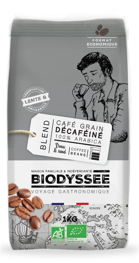 Kaffee 100% Arabica mild, entkoffeinierte Bohnen 1 kg ECO BIODYSSEE