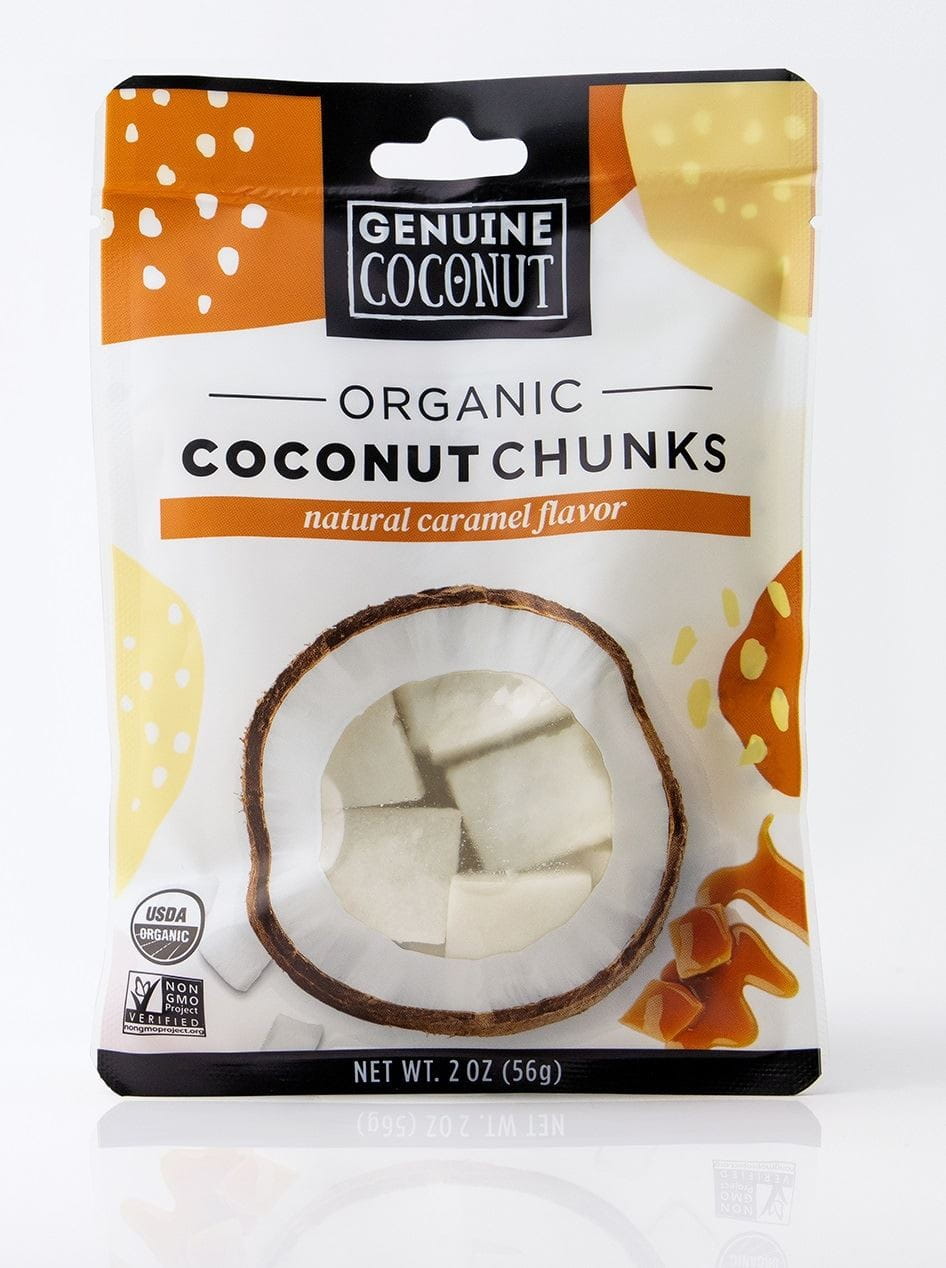 Fresh coconut pieces with caramel flavor, gluten-free, organic, 56 g - REAL COCONUT