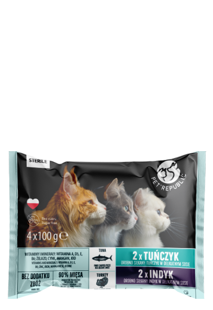 Filets mit Thunfisch in Sauce und Pute in Sauce Beutel für Katzen 4x100g - PETREPUBLIC