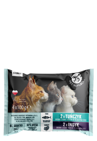 Filets mit Thunfisch in Sauce und Pute in Sauce Beutel für Katzen 4x100g - PETREPUBLIC