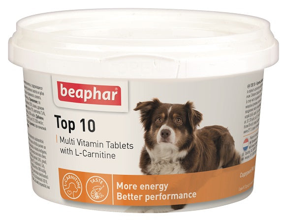 TOP 10 DOG 180 TAB - Multivitamintabletten mit Carnitin für Hunde - BEAPHAR