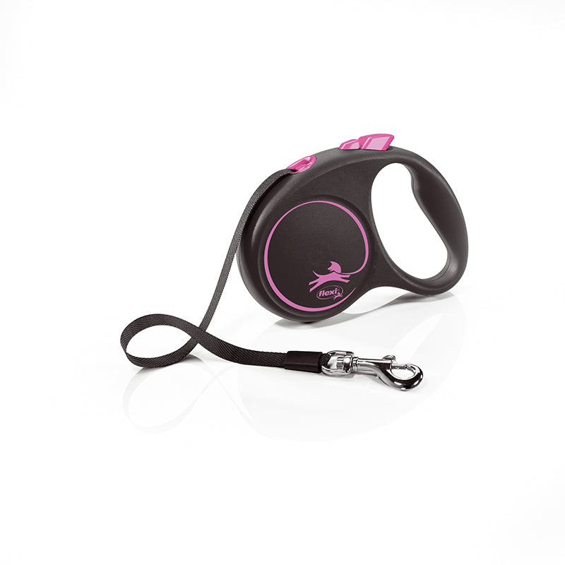 BLACK DESIGN - einziehbare Hundeleine, schwarz/pink L 5m BAND [FL-4118] - FLEXI