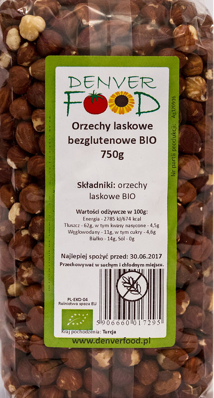 ถั่วเฮเซลนัทปลอดกลูเตน ออร์แกนิค 750g DENVER FOOD