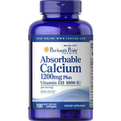 Cálcio Digestível com Vitamina D3 1200 mg de Cálcio Absorvível mais D3 100 Cápsulas PURITAN'S PRIDE