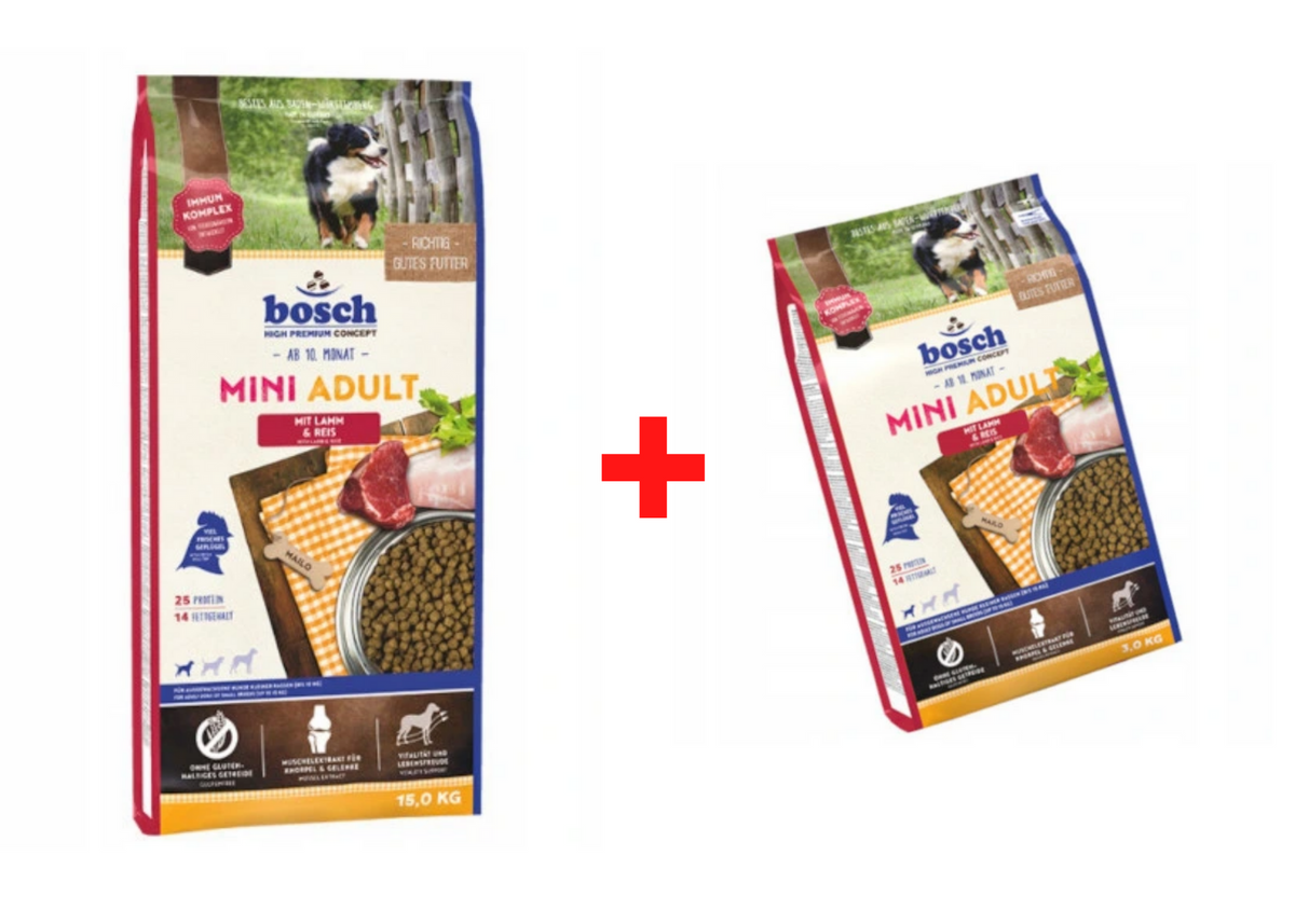 Mini Adult Lamm & Reis Set 15 kg + 3 kg GRATIS - BOSCH