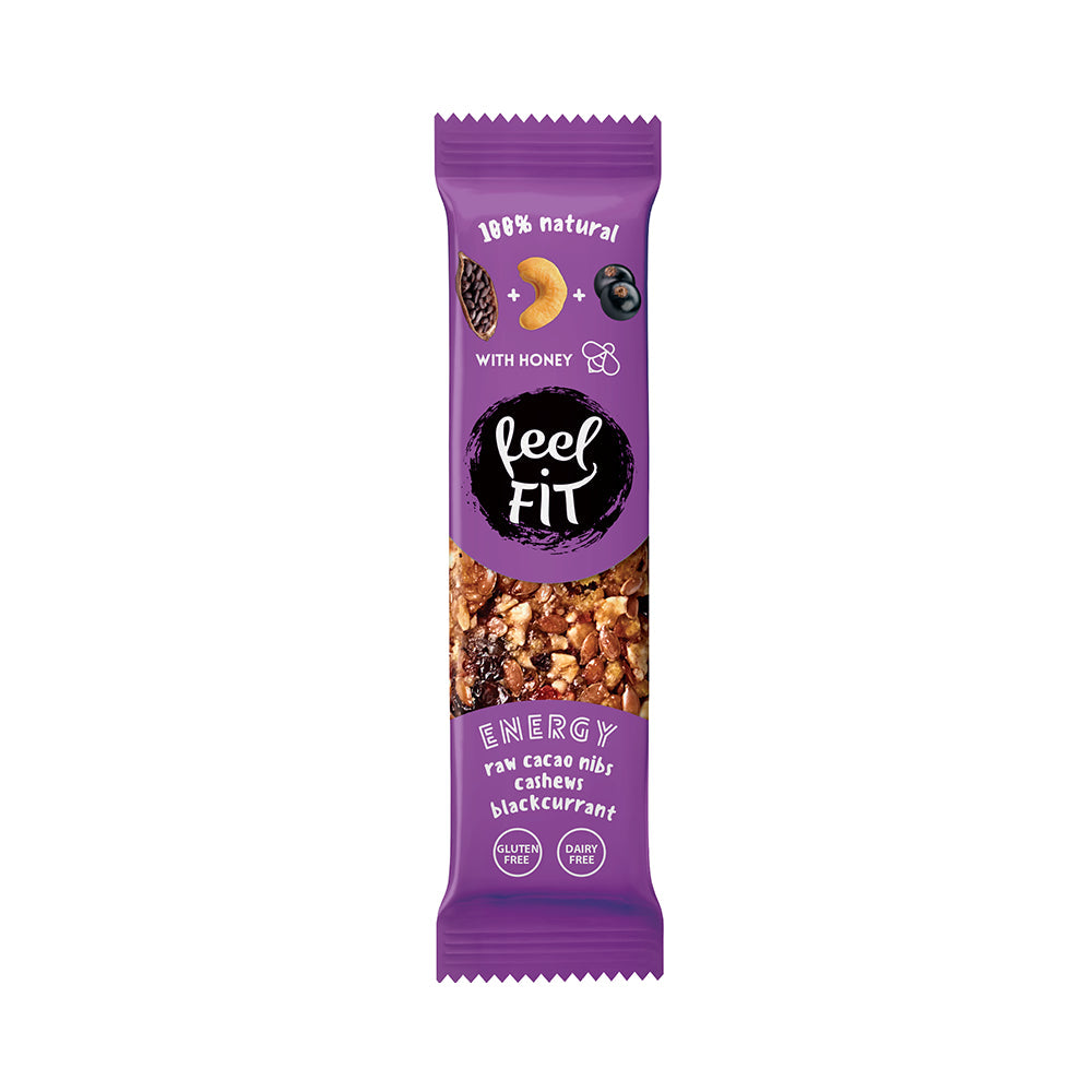 Kakaová tyčinka s kešu ořechy a černým rybízem 35 g - FEEL FIT