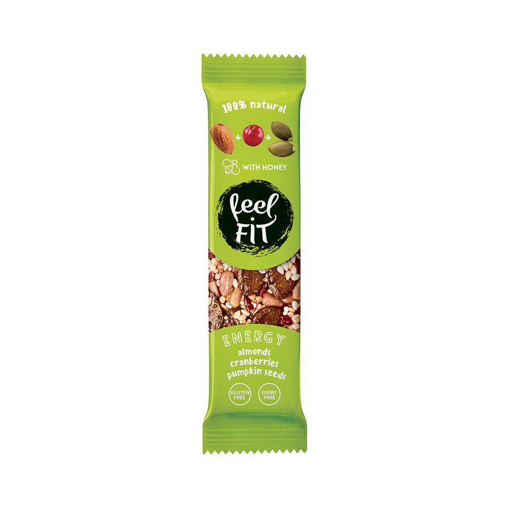Ořechový tyčinka s mandlemi, brusinkami a dýní 35 g - FEEL FIT
