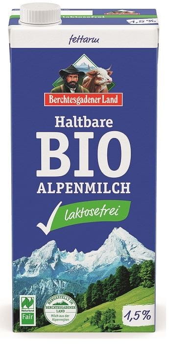SỮA UHT ÍT ĐƯỜNG LACTOSE (ít nhất 1,5% CHẤT BÉO) HỮU CƠ 1 L - BERCHTESGADENER LAND