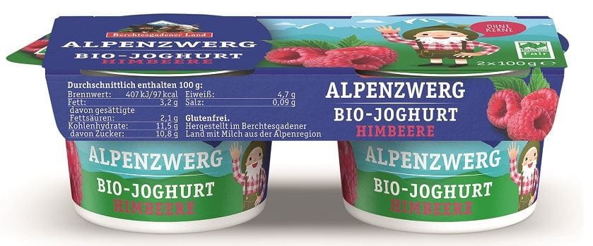 MALINOVÝ JOGURT (3,9 % TUKU V MLÉCE) BIO BEZ LEPKU (2 x 100 g) 200 g - BERCHTESGADENER LAND