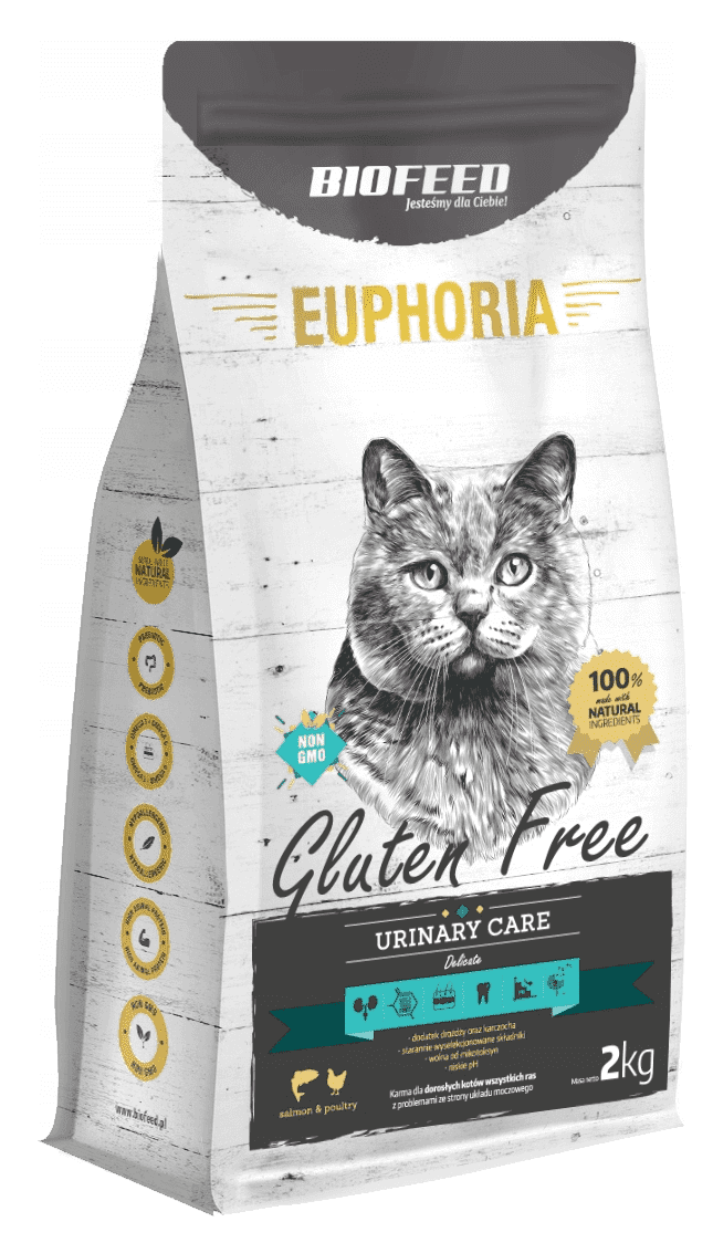 EUPHORIA ANTI HAIRBALL Glutenfreies Katzenfutter mit Geflügel und Lachs 2kg - BIOFEED