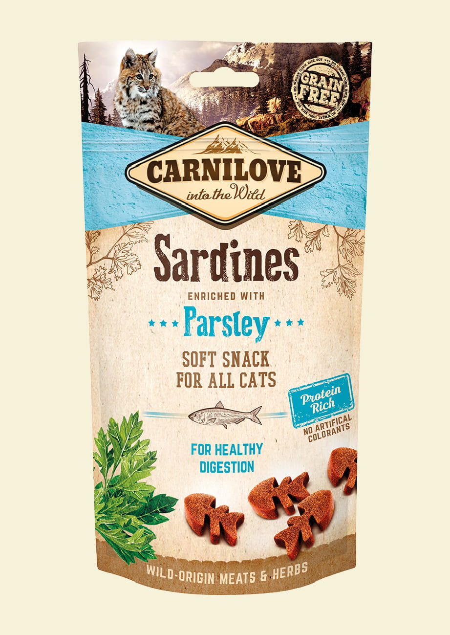 CAT HALBFEUCHTER SNACK SARDINE ANGEREICHERT MIT PETERSILIE 50g - CARNILOVE