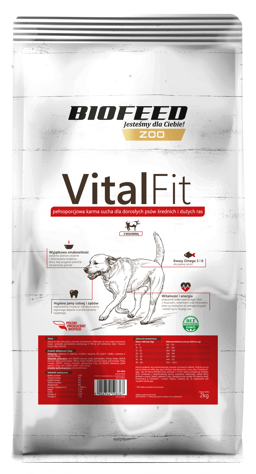 VitalFit - ausgewachsene Hunde großer Rassen mit Rindfleisch 15kg - BIOFEED