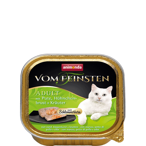 Vom Feinsten Gourmet Center Gericht mit Pute, Hähnchenbrust und Kräutern 100g - ANIMONDA