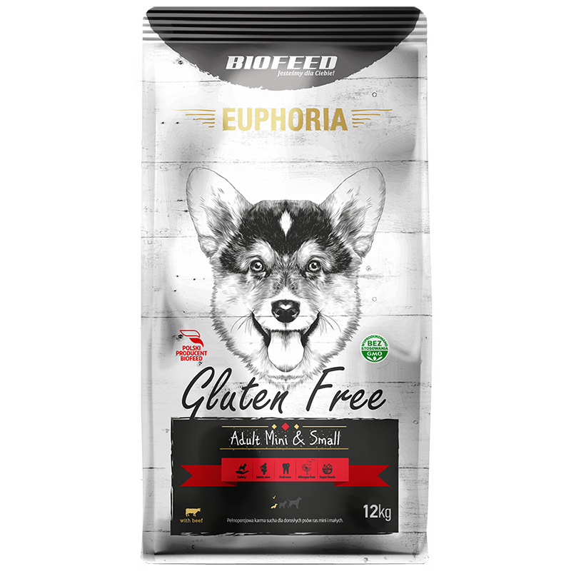 EUPHORIA Gluten Free Mini & Small für Mini- und kleine Hunde mit Rind 12kg - BIOFEED