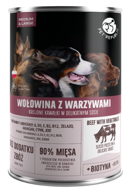 Stücke mit Rindfleisch und Gemüse in Soße Dose für Hunde 1250g - PETREPUBLIC