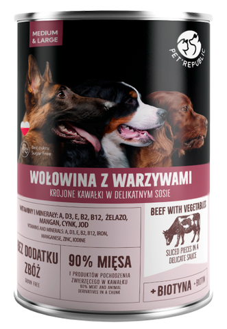 Stücke mit Rindfleisch und Gemüse in Soße Dose für Hunde 1250g - PETREPUBLIC