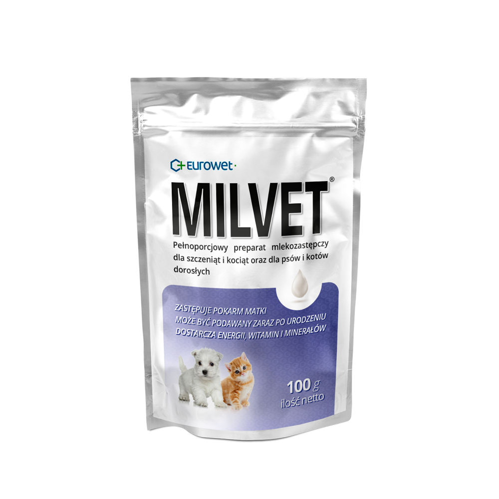 Milvet - Vollständiger Milchaustauscher für Welpen und Kätzchen, Beutel 100g - EUROWET