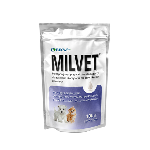 Milvet - Vollständiger Milchaustauscher für Welpen und Kätzchen, Beutel 100g - EUROWET