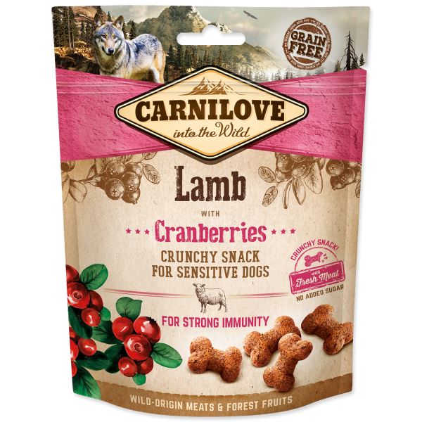 KNUSPRIGER SNACK LAMM MIT PREISELBEEREN MIT FRISCHEM FLEISCH 200g - CARNILOVE