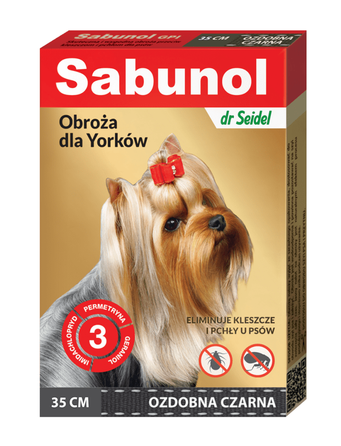 dekoratives schwarzes Halsband gegen Zecken und Flöhe für Yorkies 35cm - SABUNOL