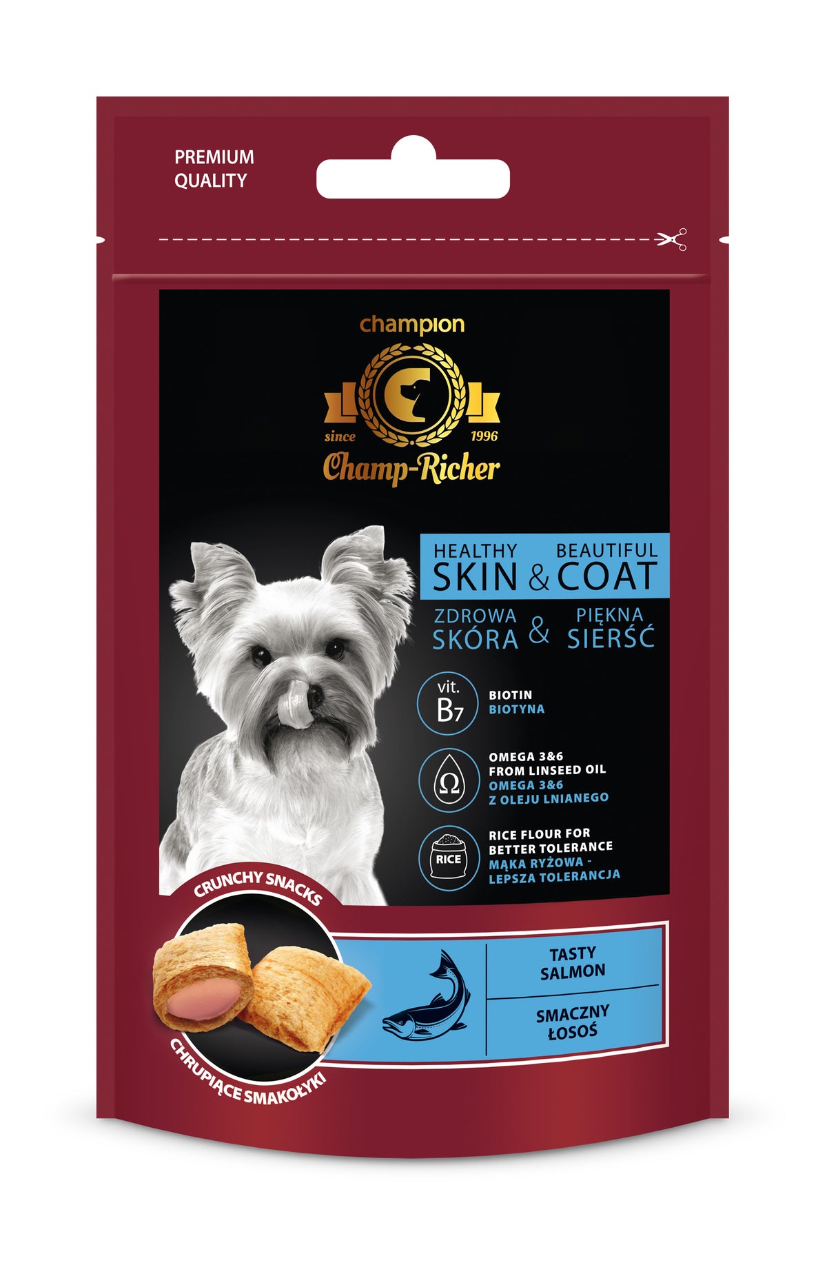 Hundesnacks für Haut und Fell mit Lachs 90g - CHAMP-RICHER