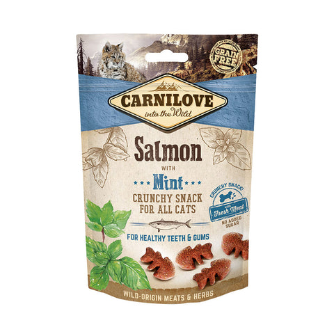 CAT CRUNCHY SNACK LACHS MIT MINZE MIT FRISCHEM FLEISCH 50g - CARNILOVE