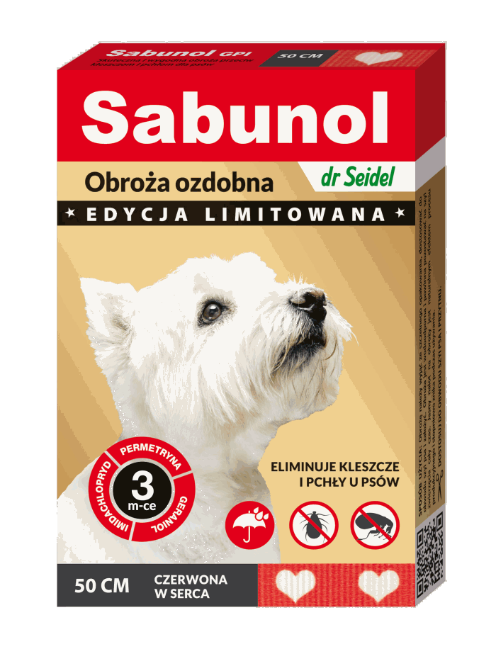 GPI dekoratives rotes Herzhalsband gegen Zecken und Flöhe für Hunde 50cm - SABUNOL