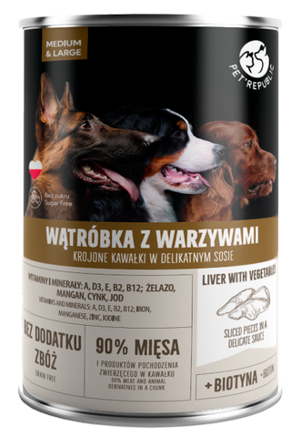 Leberstücke und Gemüse in Soße Dose für Hunde 1250g - PETREPUBLIC