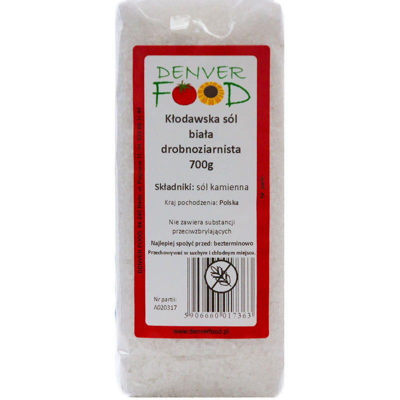 Muối trắng hạt mịn không chứa gluten Kłodawa, 700 g DENVER FOOD