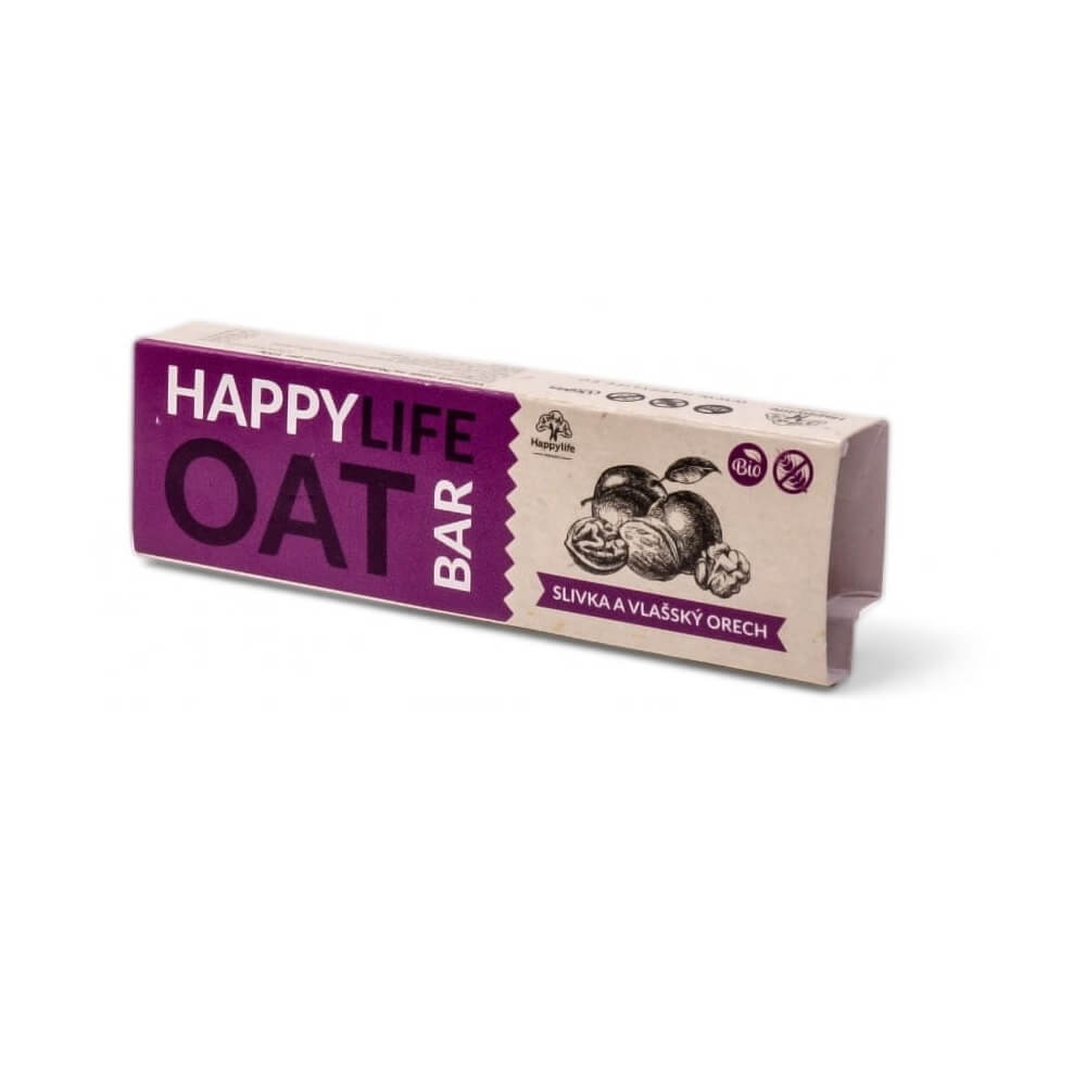 Havregrynbar med plomme og valnøtt, glutenfri, økologisk, 42 g, HAPPYLIFE