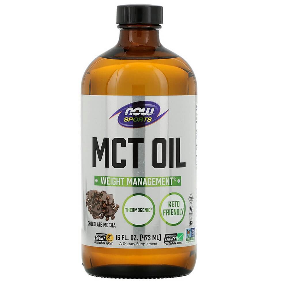 MCT olej triglycerid středně dlouhých mastných kyselin čokoládovo-mokková příchuť 473 ml NOW FOODS NOW SPORTS
