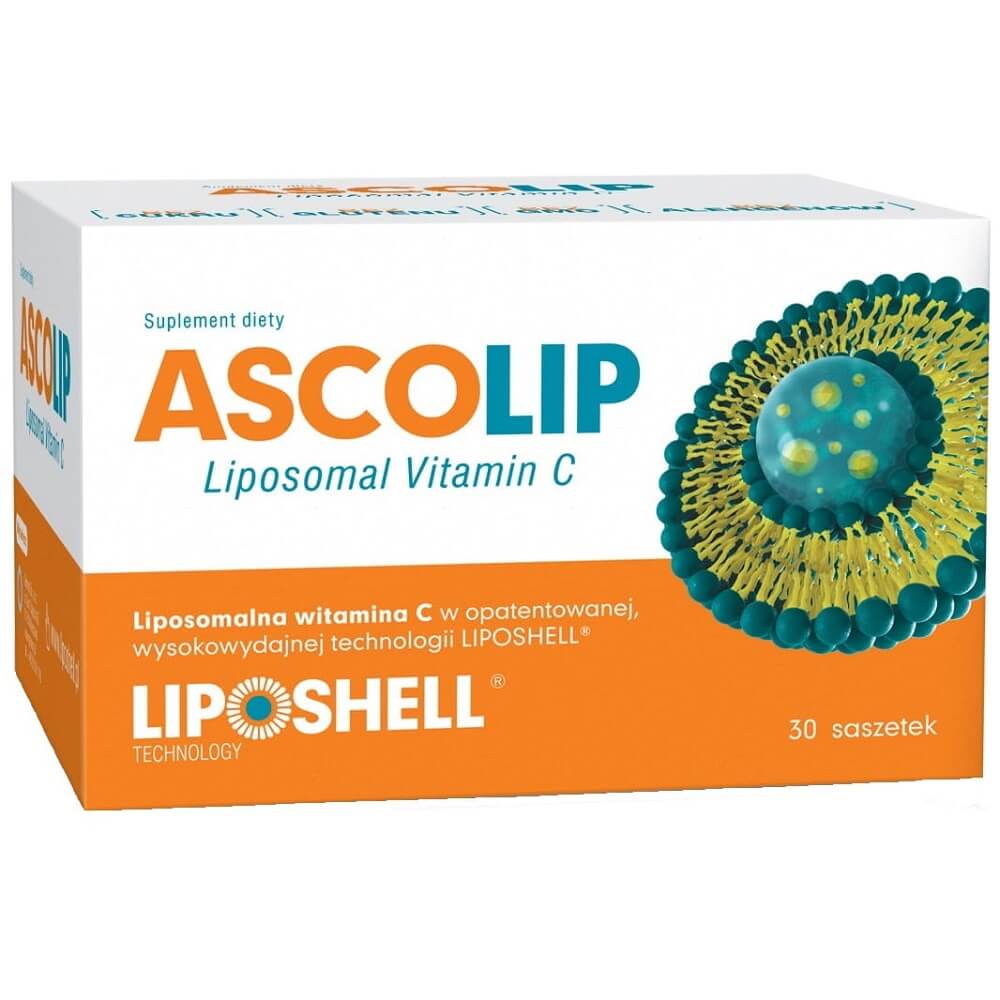 Liposomaalinen C-vitamiini 1000 mg liposomaalinen C-vitamiini sitruuna- ja appelsiini maku 30 pussia 5 g ASCOLIP
