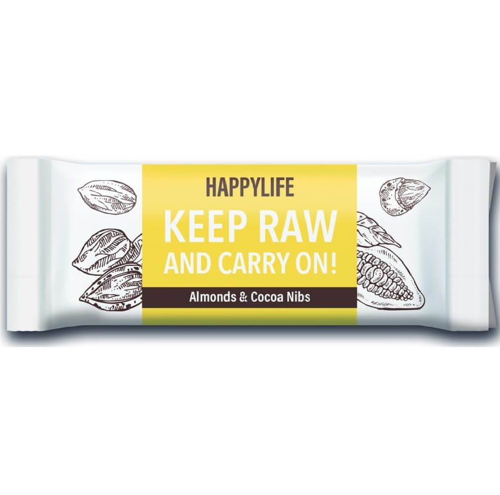 Råa mandlar kakaobönor bar glutenfri EKO 50 g HAPPYLIFE
