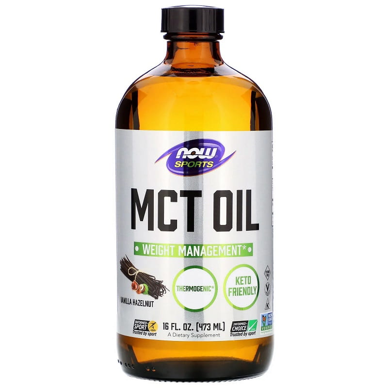 MCT-olaj közepes láncú zsírsavak trigliceridjei vanília és mogyoró ízű 473 ml NOW FOODS NOW SPORTS